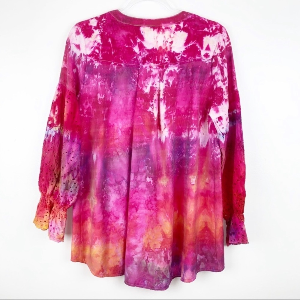 The Sundrip Pink Tie Dye Eyelet Sleeve Tunic Large
